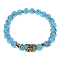 Браслет со славянской руной Берегиня и синт.камнем Бирюза, 8мм BSRN-10-05