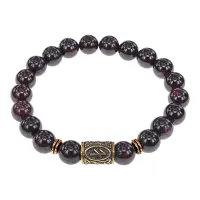 Браслет со славянской руной Берегиня и нат.камнем Гранат, 8мм BSRN-10-06