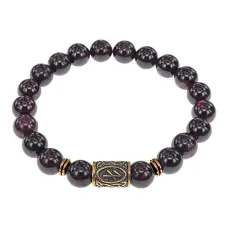 Браслет со славянской руной Берегиня и нат.камнем Гранат, 8мм BSRN-10-06