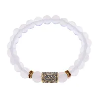 Браслет со славянской руной Берегиня и синт.камнем Лунный камень, 8мм BSRN-10-11