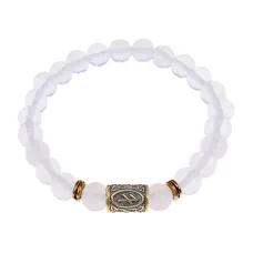 Браслет со славянской руной Берегиня и синт.камнем Лунный камень, 8мм BSRN-10-11