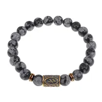 Браслет со славянской руной Берегиня и нат.камнем Снежный обсидиан, 8мм BSRN-10-14