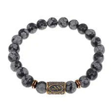 Браслет со славянской руной Берегиня и нат.камнем Снежный обсидиан, 8мм BSRN-10-14