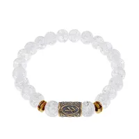 Браслет со славянской руной Берегиня и синт.камнем Сахарный кварц, 8мм BSRN-10-16