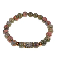Браслет со славянской руной Берегиня и нат.камнем Унакит, 8мм BSRN-10-20