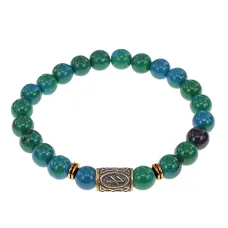 Браслет со славянской руной Берегиня и синт.камнем Хризоколла, 8мм BSRN-10-21