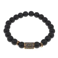 Браслет со славянской руной Берегиня и синт.камнем Шунгит, 8мм BSRN-10-24