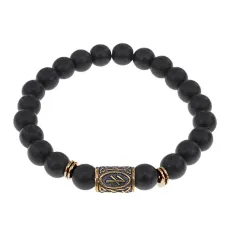 Браслет со славянской руной Берегиня и синт.камнем Шунгит, 8мм BSRN-10-24