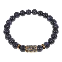 Браслет со славянской руной Уд и синт.камнем Синий авантюрин, 8мм BSRN-11-02