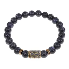Браслет со славянской руной Уд и синт.камнем Синий авантюрин, 8мм BSRN-11-02