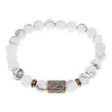 Браслет со славянской руной Уд и нат.камнем Кахолонг, 8мм BSRN-11-07