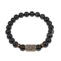 Браслет со славянской руной Уд и нат.камнем Черный агат, 8мм BSRN-11-23