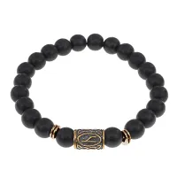 Браслет со славянской руной Уд и синт.камнем Шунгит, 8мм BSRN-11-24