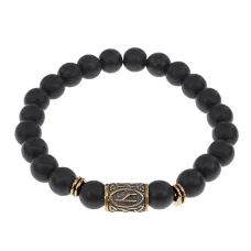 Браслет со славянской руной Уд и синт.камнем Шунгит, 8мм BSRN-11-24