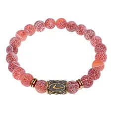 Браслет со славянской руной Леля и нат.камнем Африканский агат, 8мм BSRN-12-04