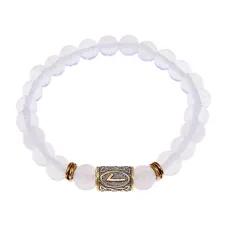 Браслет со славянской руной Леля и синт.камнем Лунный камень, 8мм BSRN-12-11