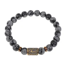 Браслет со славянской руной Леля и нат.камнем Снежный обсидиан, 8мм BSRN-12-14