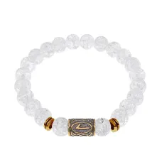 Браслет со славянской руной Леля и синт.камнем Сахарный кварц, 8мм BSRN-12-16