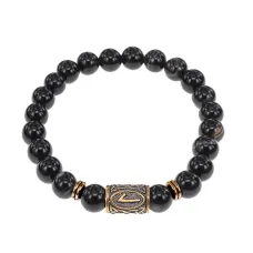 Браслет со славянской руной Леля и нат.камнем Черный агат, 8мм BSRN-12-23