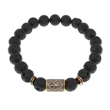 Браслет со славянской руной Рок и нат.камнем Лава, 8мм BSRN-13-09