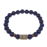 Браслет со славянской руной Рок и нат.камнем Лазурит, 8мм BSRN-13-10
