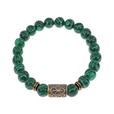 Браслет со славянской руной Рок и синт.камнем Малахит, 8мм BSRN-13-12