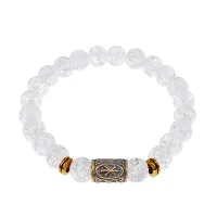 Браслет со славянской руной Рок и синт.камнем Сахарный кварц, 8мм BSRN-13-16