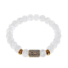 Браслет со славянской руной Рок и синт.камнем Сахарный кварц, 8мм BSRN-13-16
