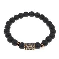 Браслет со славянской руной Рок и синт.камнем Шунгит, 8мм BSRN-13-24