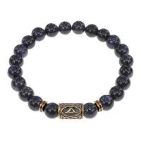 Браслет со славянской руной Даждьбог и синт.камнем Синий авантюрин, 8мм BSRN-15-02