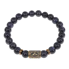 Браслет со славянской руной Даждьбог и синт.камнем Синий авантюрин, 8мм BSRN-15-02