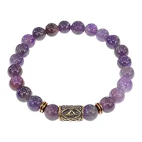 Браслет со славянской руной Даждьбог и нат.камнем Аметист, 8мм BSRN-15-03