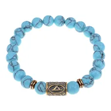 Браслет со славянской руной Даждьбог и синт.камнем Бирюза, 8мм BSRN-15-05