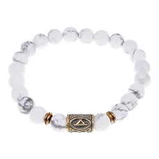 Браслет со славянской руной Даждьбог и нат.камнем Кахолонг, 8мм BSRN-15-07