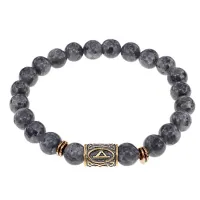 Браслет со славянской руной Даждьбог и нат.камнем Лабрадор, 8мм BSRN-15-08
