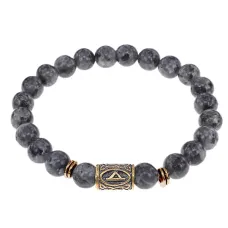 Браслет со славянской руной Даждьбог и нат.камнем Лабрадор, 8мм BSRN-15-08