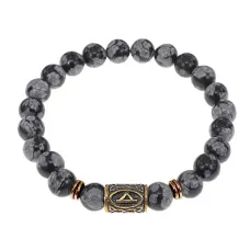 Браслет со славянской руной Даждьбог и нат.камнем Снежный обсидиан, 8мм BSRN-15-14