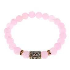 Браслет со славянской руной Даждьбог и нат.камнем Розовый кварц, 8мм BSRN-15-15
