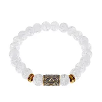 Браслет со славянской руной Даждьбог и синт.камнем Сахарный кварц, 8мм BSRN-15-16
