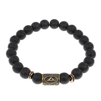 Браслет со славянской руной Даждьбог и синт.камнем Шунгит, 8мм BSRN-15-24