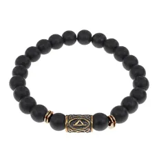 Браслет со славянской руной Даждьбог и синт.камнем Шунгит, 8мм BSRN-15-24