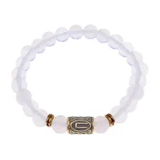 Браслет со славянской руной Перун и синт.камнем Лунный камень, 8мм BSRN-16-11