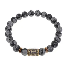 Браслет со славянской руной Перун и нат.камнем Снежный обсидиан, 8мм BSRN-16-14