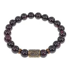 Браслет со славянской руной Есть и нат.камнем Гранат, 8мм BSRN-17-06