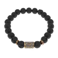 Браслет со славянской руной Есть и нат.камнем Лава, 8мм BSRN-17-09
