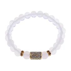 Браслет со славянской руной Есть и синт.камнем Лунный камень, 8мм BSRN-17-11