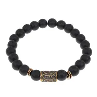 Браслет со славянской руной Есть и синт.камнем Шунгит, 8мм BSRN-17-24