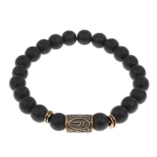 Браслет со славянской руной Есть и синт.камнем Шунгит, 8мм BSRN-17-24