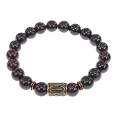Браслет со славянской руной Исток и нат.камнем Гранат, 8мм BSRN-18-06