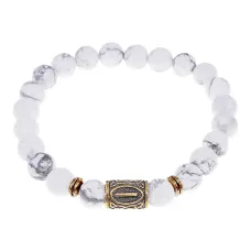 Браслет со славянской руной Исток и нат.камнем Кахолонг, 8мм BSRN-18-07